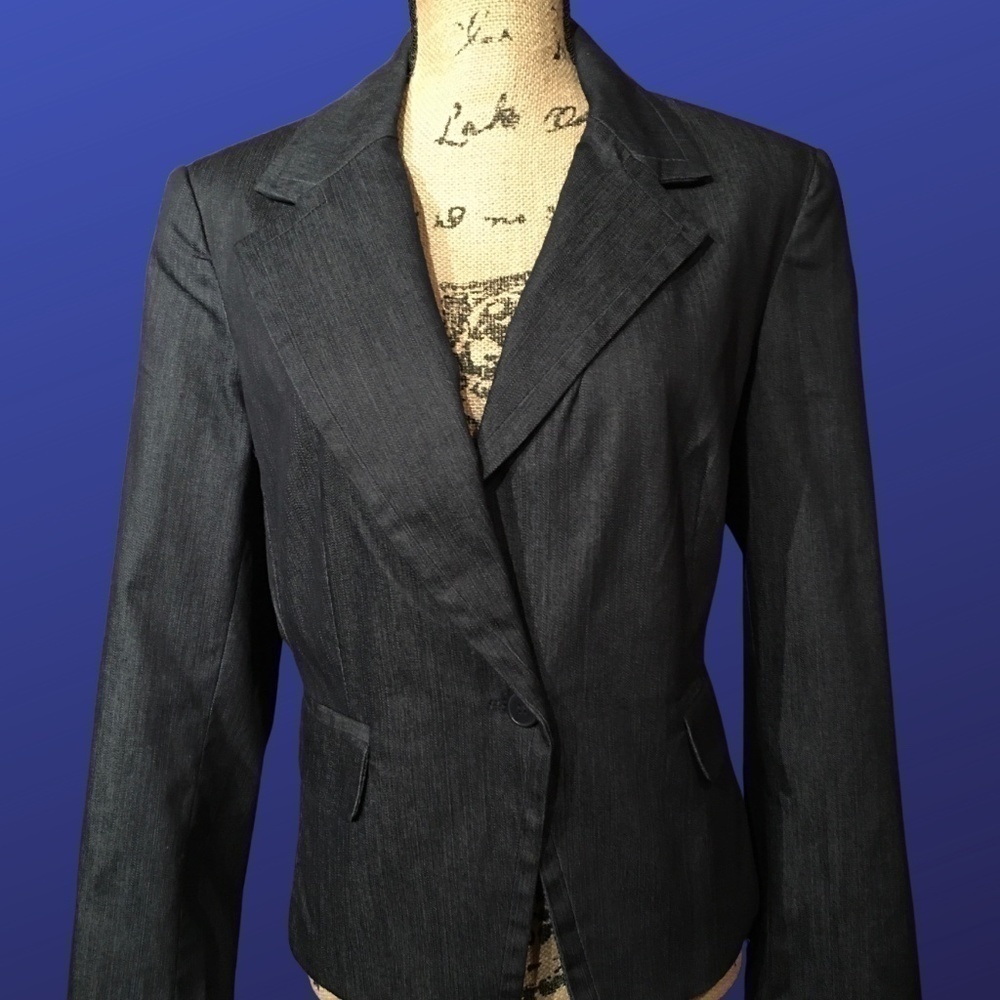𝅺NEW YORK & COMPANY STRETCH Career Blazer Jacket, DARK WASH DENIM, NWT, Size 14